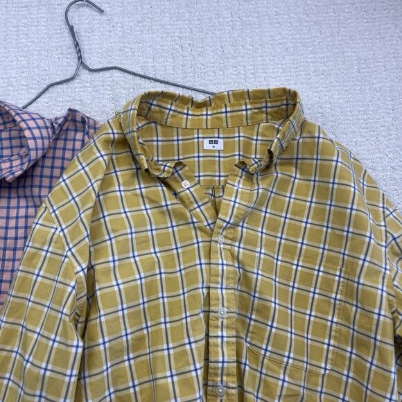 Lot x2 Uniqlo Long sleeve Shirt Mens M Check Plaid Button Up Pink / Yellow - Picture 5 of 12